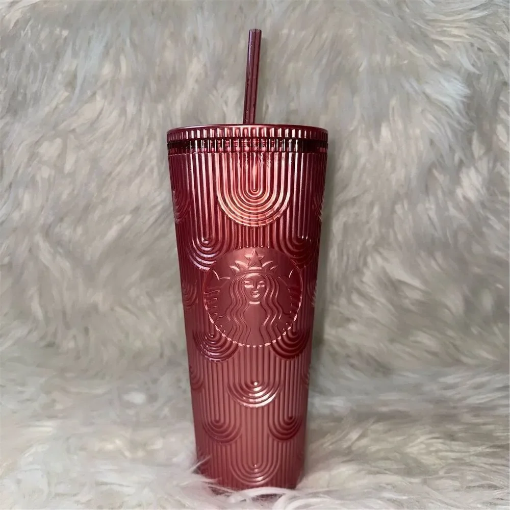 Starbucks‎ 24oz Pink Shimmer Shell Mermaid Cold Cup Tumbler with Straw